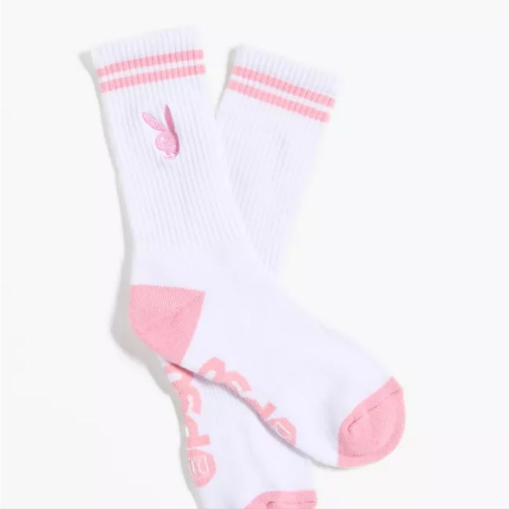 PSD X Playboy Logo Bunny Stripe Crew Socks- Pink